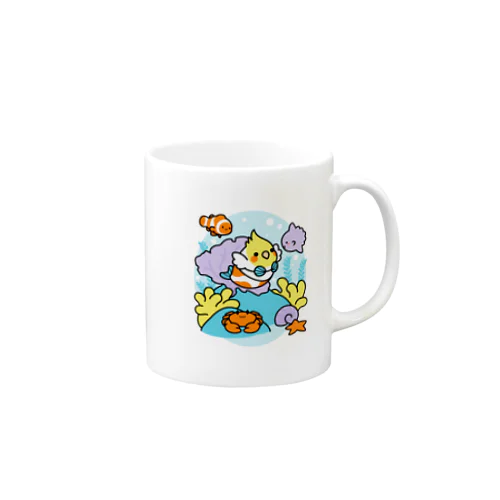 Chubby Bird サンゴ礁を守ろう！　オカメインコと海のお友達 Mug