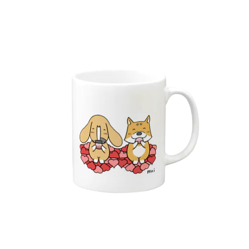 塩むすびとハートのベッドとわんこたち Mug