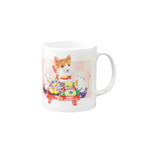 コーギーとねずみさんの祝い膳・マグカップ Mug