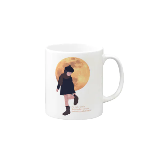 月と黒ワンピの女の子 マグカップ