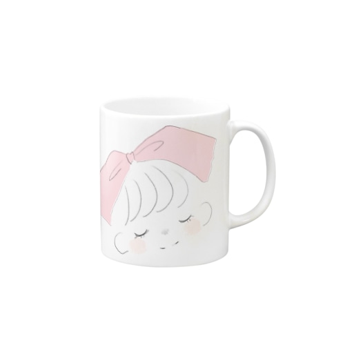 おっきい桃色リボンの女の子。 Mug