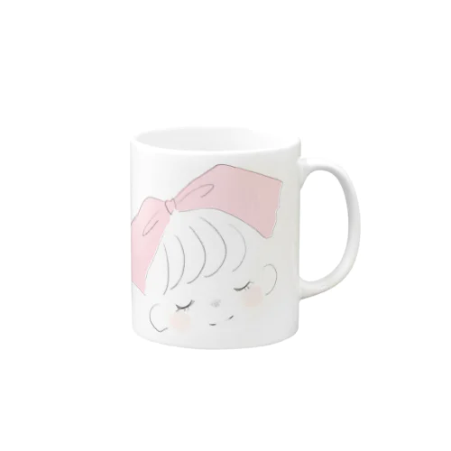 おっきい桃色リボンの女の子。 Mug