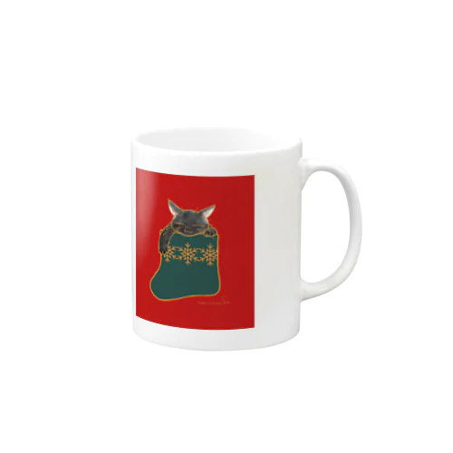靴下猫あります🧦　赤 黒猫 マグカップ