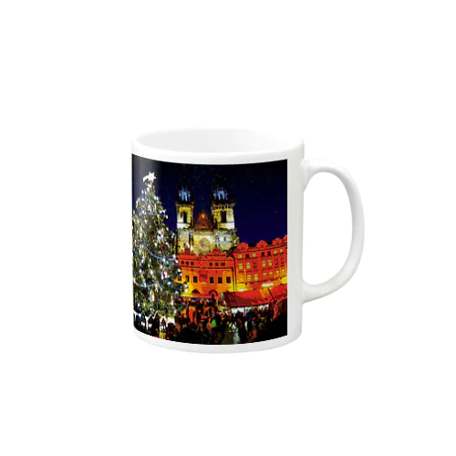 プラハ 夜のクリスマスツリーとティーン教会 Mug