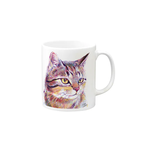 ３色の色鉛筆で描いた猫 マグカップ