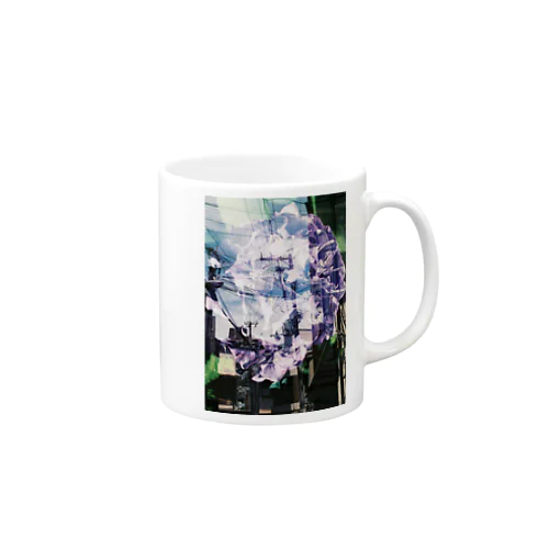 多重露光写真 花と建物(青) Mug