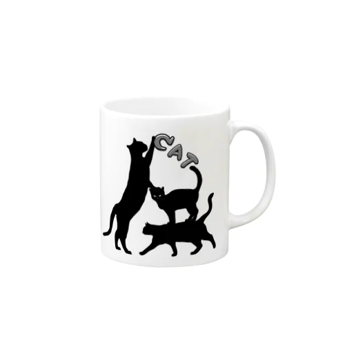 黒猫タワー(白黒) Mug