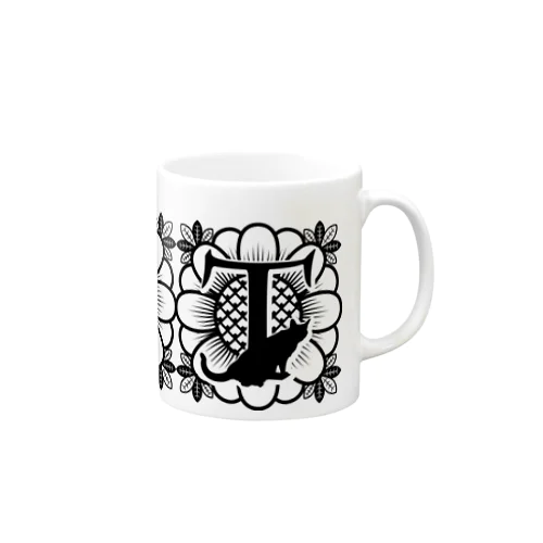 レトロネコ　マグカップ　イニシャル T Mug