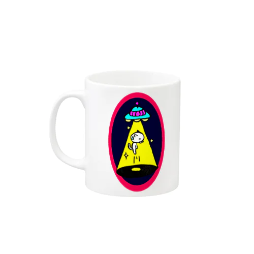 UFOに連れ去られる猫(ピンク) Mug