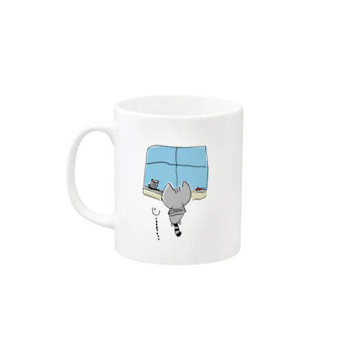 灰色猫と窓 背景なし Mug