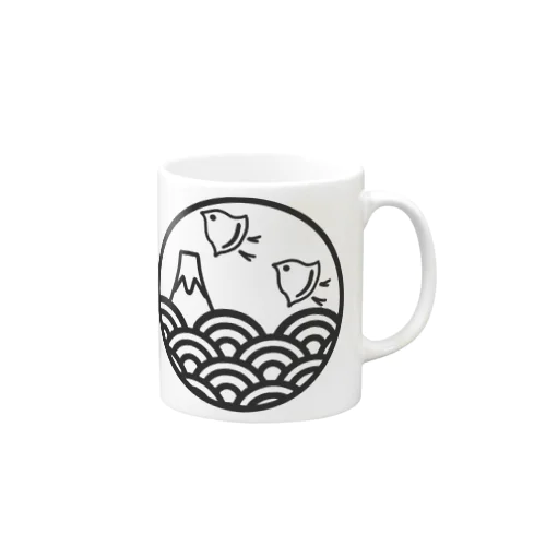 青海波と富士と千鳥(オフブラック) Mug