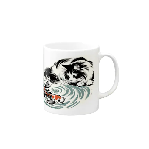 猫と鯉（水墨画風） Mug