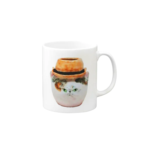 ねこ花入（麦わら帽子） Mug