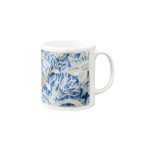 藍染めの花模様プリント Mug