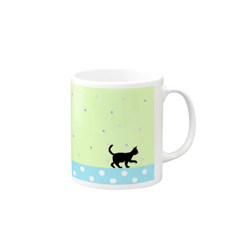 クロネコのお散歩(ブルー) Mug