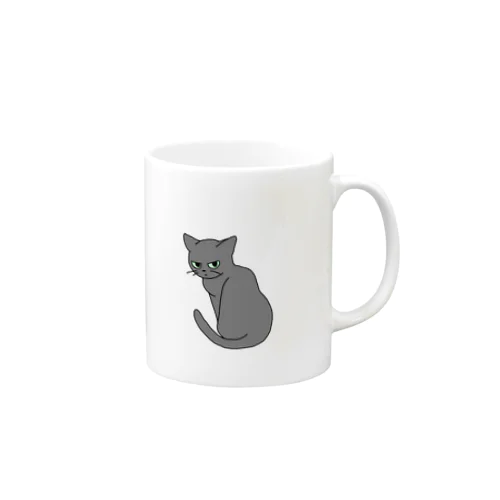 不機嫌そうな灰色猫 Mug