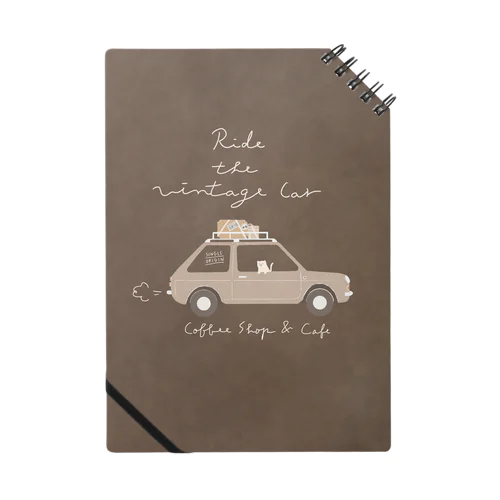 ヴィンテージカーと猫とコーヒー(ブラウン) Notebook