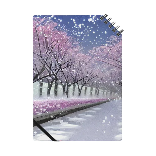 夜の桜並木に雪 Notebook