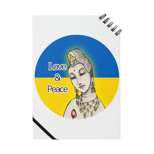 Love＆Peace観世音菩薩ウクライナ国旗背景 Notebook