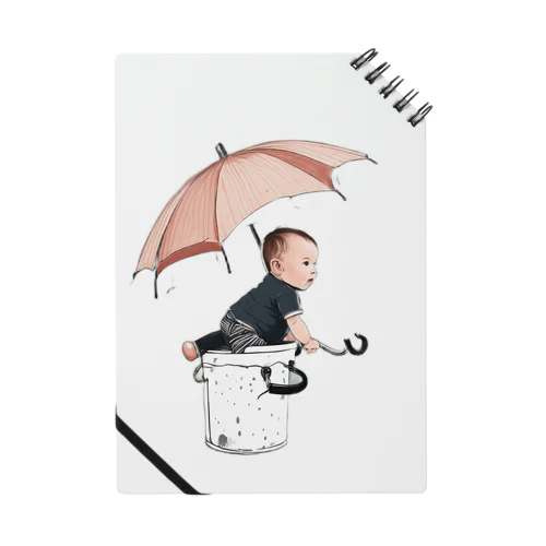 水溜まりを見つけた傘を持った赤ちゃん ノート