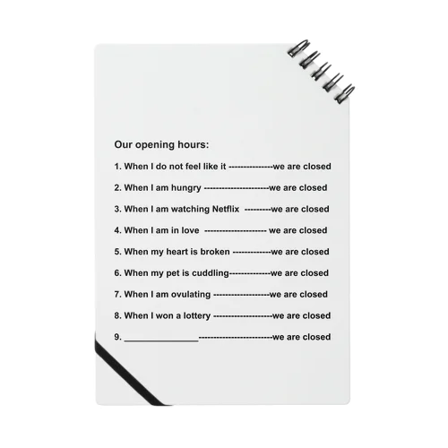 Opening Hours (Black & White) Notebook