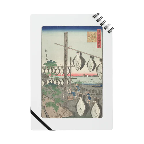 カレイ　諸国名所百景　若狭かれゐを制す / Strung-up Flounder, Wakasa Province (Wakasa karei o sasu) from the series “One Hundred Famous Views in the Various Provinces (Shokoku meisho hyakkei)” Notebook