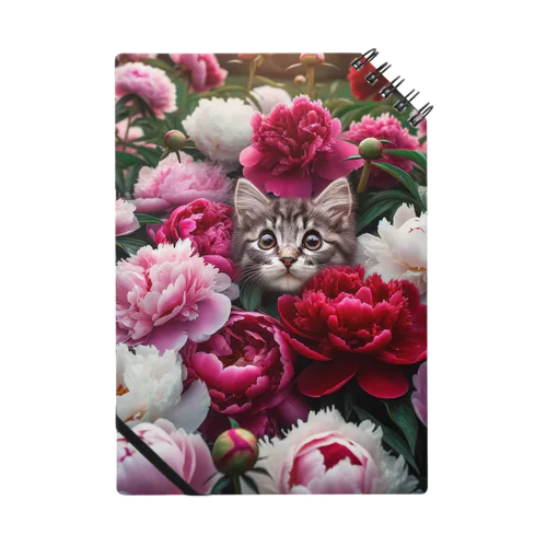 可愛い子猫がピンクの花とお揃い Notebook