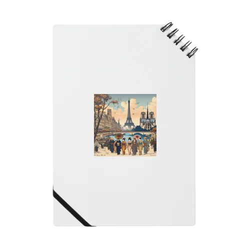 浮世絵風で描いてパリを歩く日本人の風景 ノート