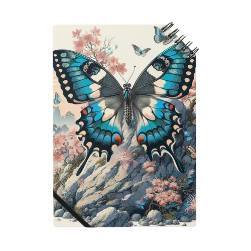 岩場の上で華やかに舞う蝶と咲き誇る花々 Notebook