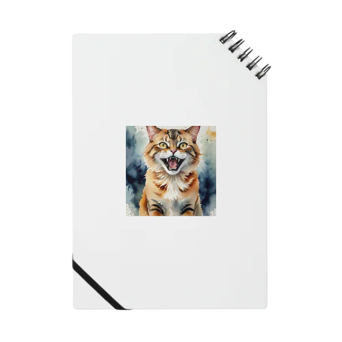 怒った猫の表情が鮮やかに描かれた水彩画 ノート