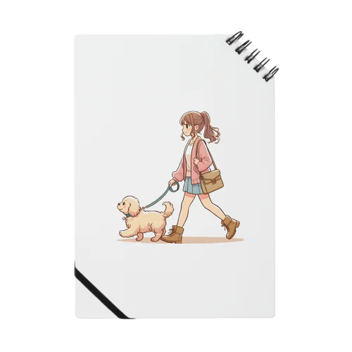 かわいい犬と散歩をする女性 Notebook