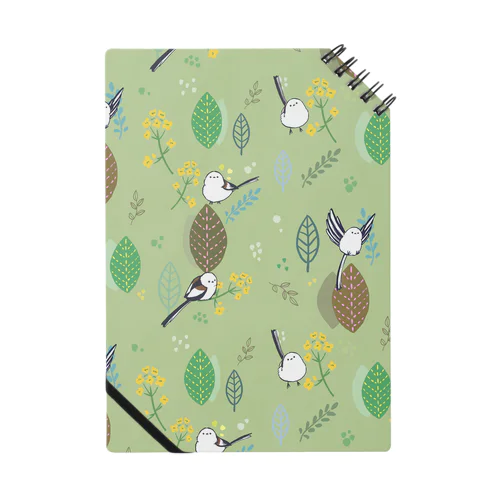 森と菜の花とシマエナガ（緑） Notebook