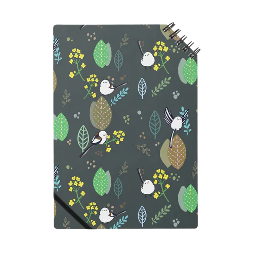 森と菜の花とシマエナガ（黒） Notebook