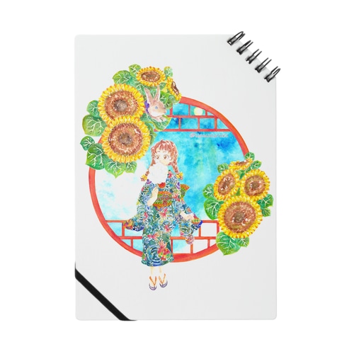 「窓際の夏」昼・向日葵縁・浴衣の女の子 Notebook