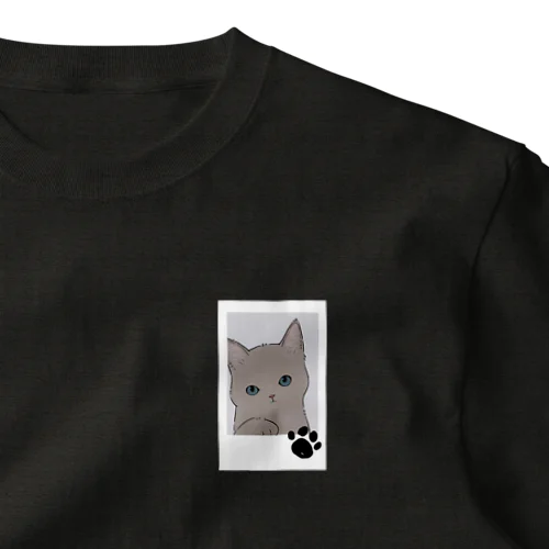 青い瞳の猫さんをチェキ風に描いてみた。 One Point T-Shirt