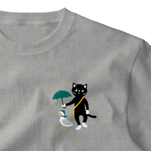 雨の日の黒猫くん ワンポイントTシャツ