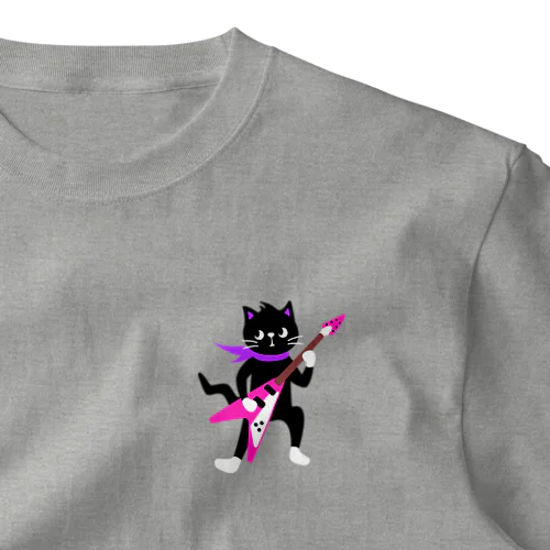 黒猫くん　ロックギター ワンポイントTシャツ