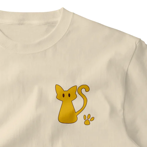 安定感企画　ロゴ編No.4　茶枠猫 ワンポイントTシャツ