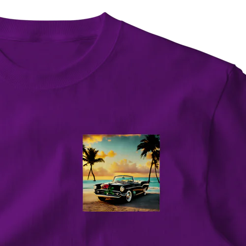 🏎浜辺のブラック・オープンカー🌹✨  ワンポイントTシャツ