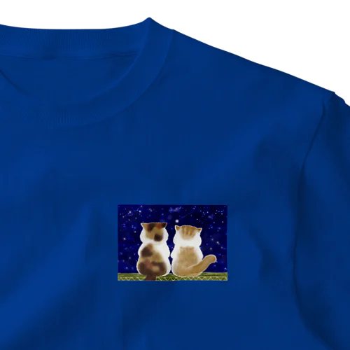 猫と星空 ワンポイントTシャツ