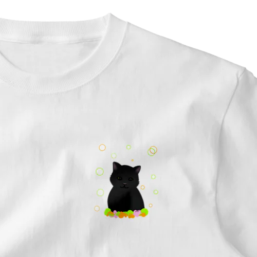 癒し猫 黒猫 ワンポイントTシャツ