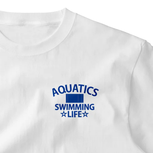 水泳競技・競泳・スイミング・アクアティクス・青・SWIMMING・すいえい・グッズ・フリーリレー・Tシャツ・スポーツ・男子・女子・かっこいい・かわいい・プール・自由形・平泳ぎ・背泳ぎ・バタフライ ワンポイントTシャツ