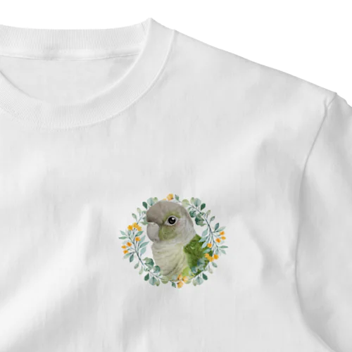 037 ウロコインコシナモン オレンジ小花のリース ワンポイントTシャツ