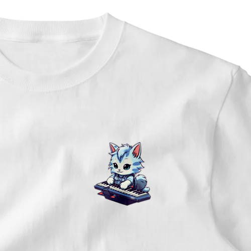 可愛いネコちゃんとキーボード ワンポイントTシャツ