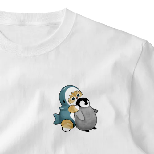 サメにゃんペンギン吸い ワンポイントTシャツ