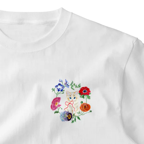 Spring flower & Cat One Point T-Shirt