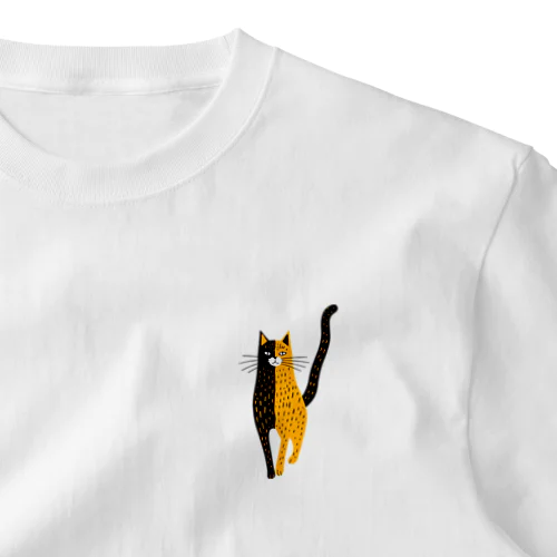 イエロー×黒猫　イケメンバイカラー　pat02 ワンポイントTシャツ