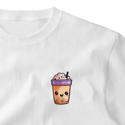 可愛い紫タピオカミルクティー ワンポイントTシャツ