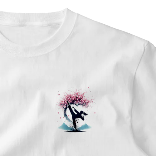 ハイキック背景桜Tシャツ ワンポイントTシャツ