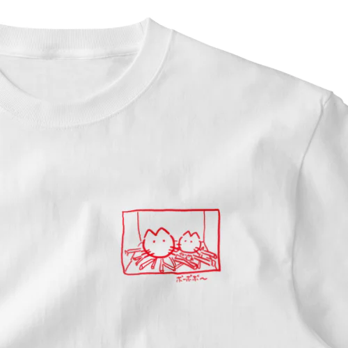 暖炉の灯入れ猫(赤) ワンポイントTシャツ